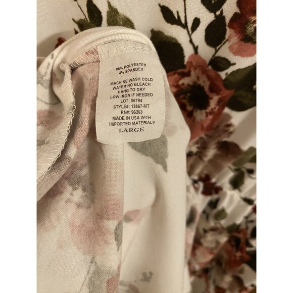 Due Time Maternity Size L Short Sleeve Dress White/Pink Floral Mid Length EUC - Picture 7 of 7